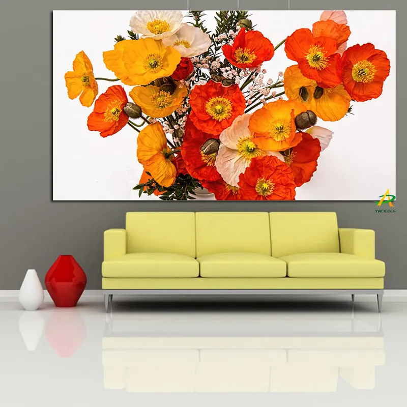 Klaprozen Boeket in Vaas Canvas Schilderij Kunst Foto Digitale Print op canvas Wall Art Modern Living Home Decor Poster