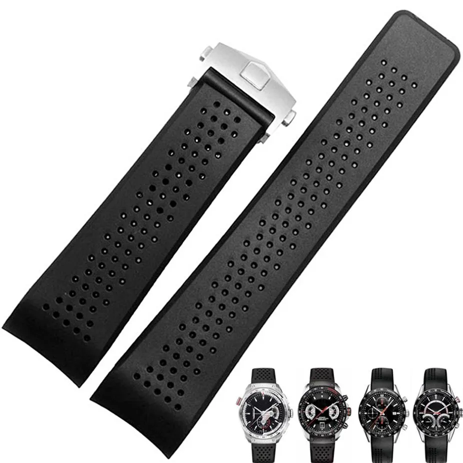 Watch Band For TAG HEUER CARRERA Silicone Rubber Waterproof Men Women 22 24mm Strap Accessories Bracelet Belt244n