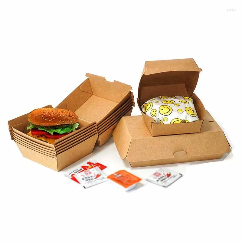 Emballage cadeau Boîte à hamburger jetable Snack Emballage en papier kraft Alimentaire Déjeuner imprimable
