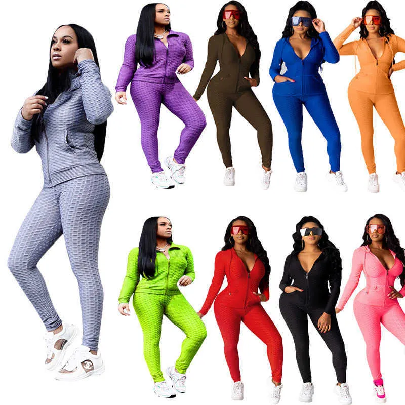 Women Fall Winter Tracksuits Fashion Solid Color Hooded Zipper With Pocket Jacket Pencli Pants Suit Casual Yoga Clothing