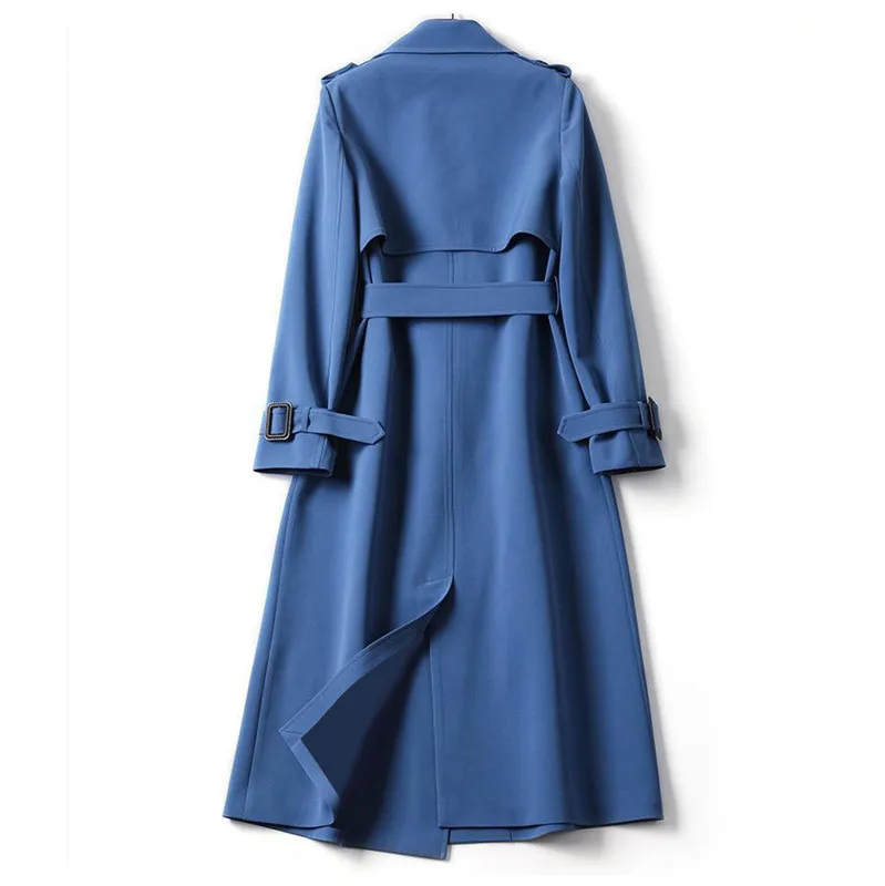 Elegant Womens Long Trench Coat: Autumn Windbreaker, Lace-Up Waist