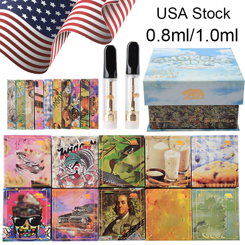 VS Stock Gold Coast Clear Atomizers 0,8 ml 1 ml Carts Lege Vape -cartridges Dab Pen verpakking Keramische dikke olie 510 DRAADers Club Limited Edition E Sigaretten