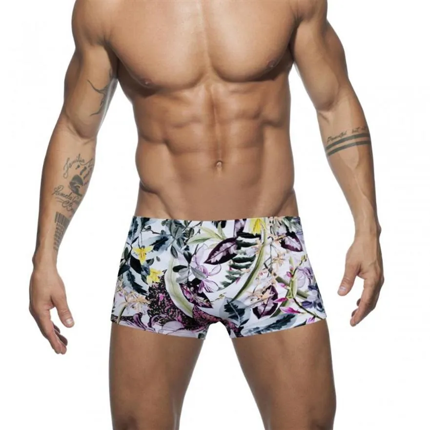 낮은 허리 수영복 인쇄 수영복 남자 2020 푸시 패드 남성 트렁크 여름 패션 수영복 목욕 해변 해안 서핑 230y