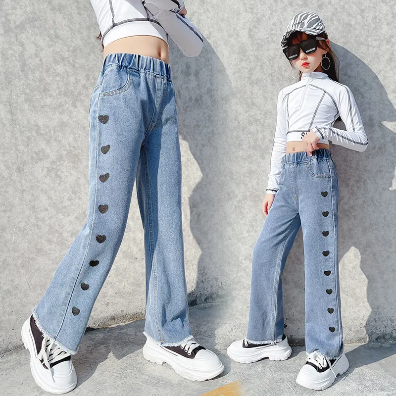 Baby Jeans For Girls Heart Pattern Kids Pants Spring Autumn Casual Children's Jeans Clothes 6 8 10 12 14 16 Year 20220906 E3