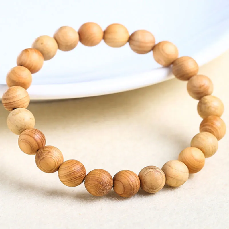 8mm Natural Wooden Handmade Beaded Strands Charm Bracelets Yoga Elastic Bangle Jewelry For Women Men Lover