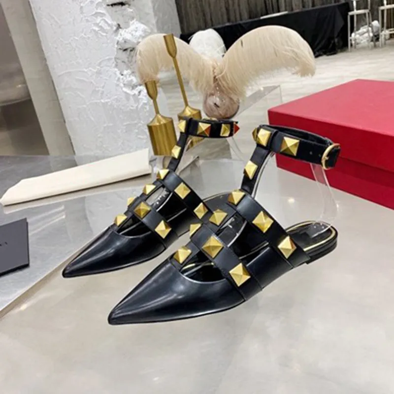 Designer Real Leather Rivets Slingback Black Studded Sandals With ...