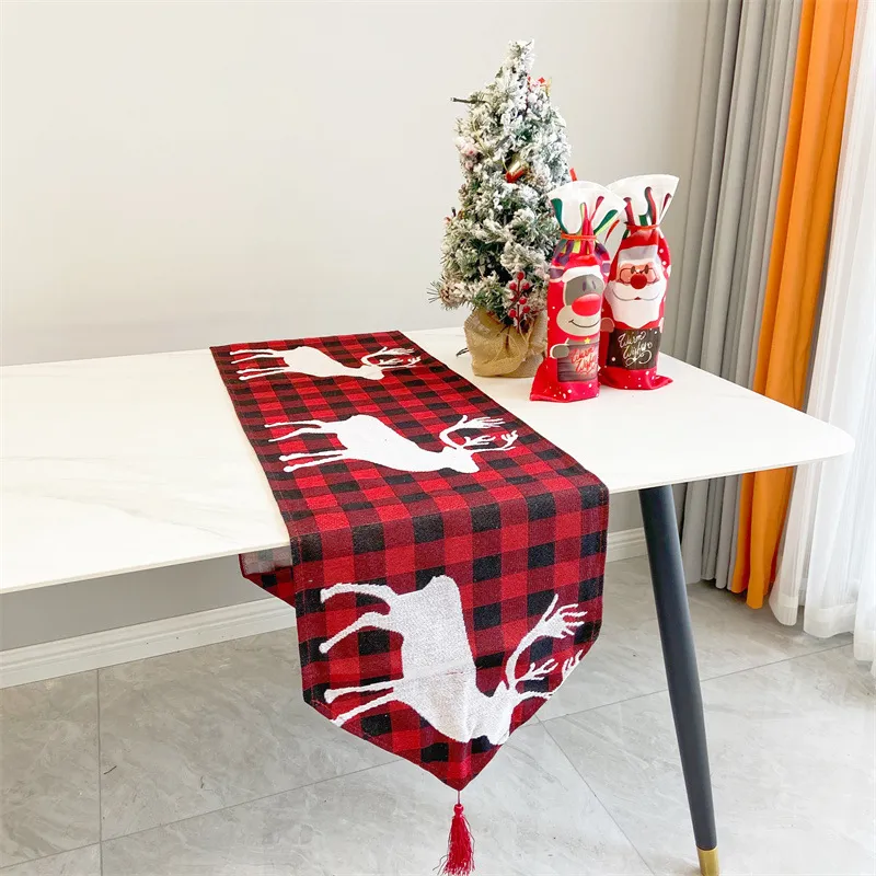 Corredor de mesa de Natal 33X180cm / 13X71 polegadas Tecido de algodão poliéster Mesas de jantar Festa de casamento Homem da neve Elk Floral Toalha de mesa macia Decoração Presente HY0096