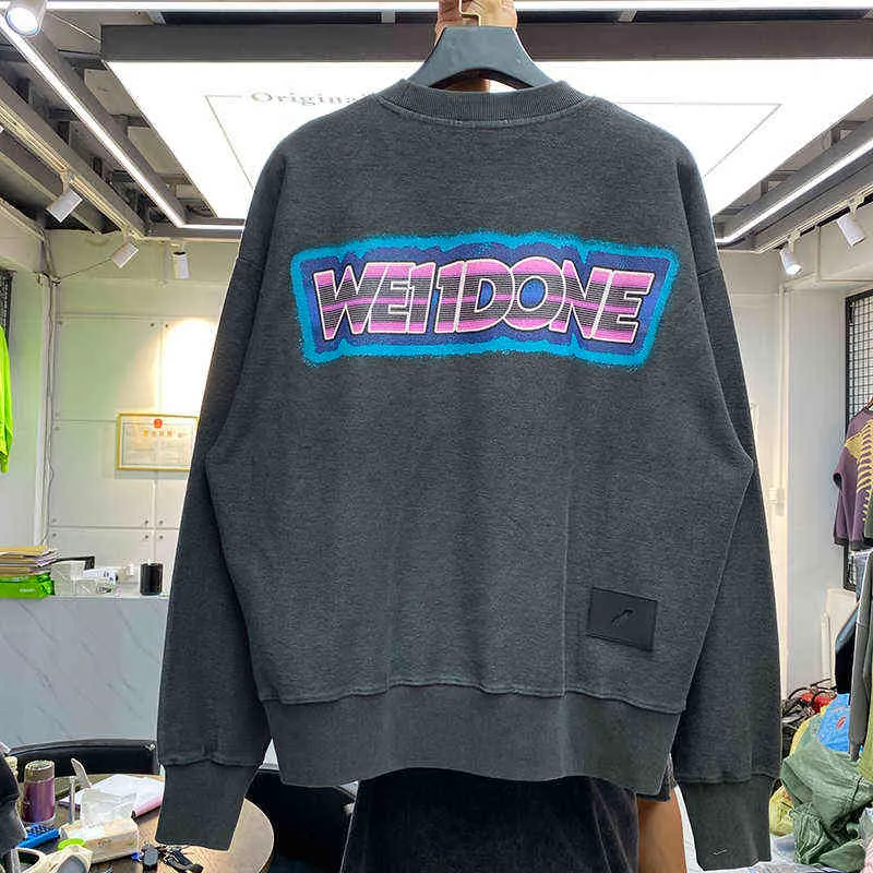 Herrtröjor tröjor vintage welldone män wedone trevligt tvättade crewneck kvinnor streetwear hoodie kläder t