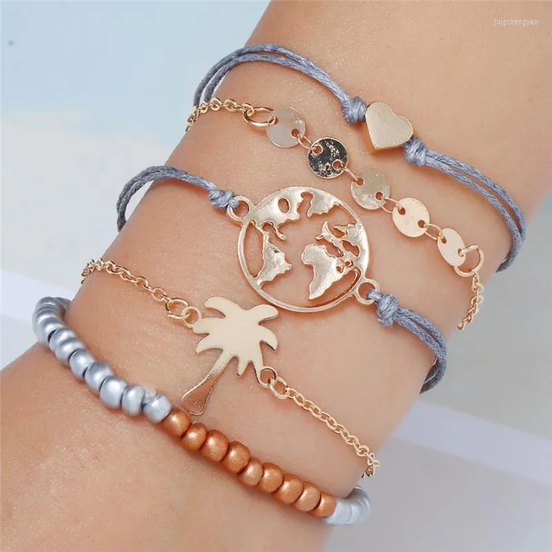 Bracelet Bohopan 5 pièces/ensemble de Bracelets en or pour femmes Double mince ligne bleue femme perles exquises bracelets de charme
