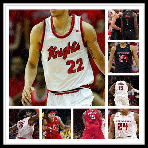 ترتدي الكلية NCAA 2021 Rutgers Scarlet Knights Jersey كرة السلة رون هاربر جونيور Myles Johnson Montez Mathis Caleb McConnell Paul Mulcahy