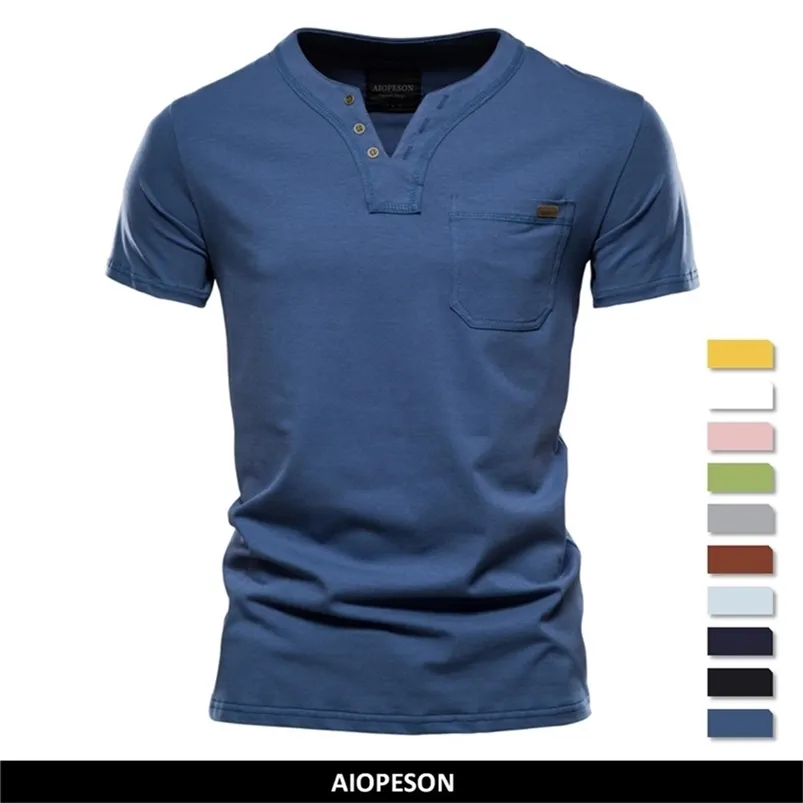 Camisetas masculinas de verão Top de qualidade de algodão Men Men Solid Color Design V-shirt V-Shirt Casual Classual Men's Clothing Tops camiseta Men 220905