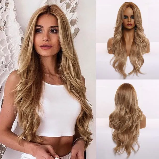 Koronkowe peruka przednie długie ombre jasnobrązowe Brown Blond Wavy Curly Peruka Cosplay Party Far For For Women Kolor z grzywką