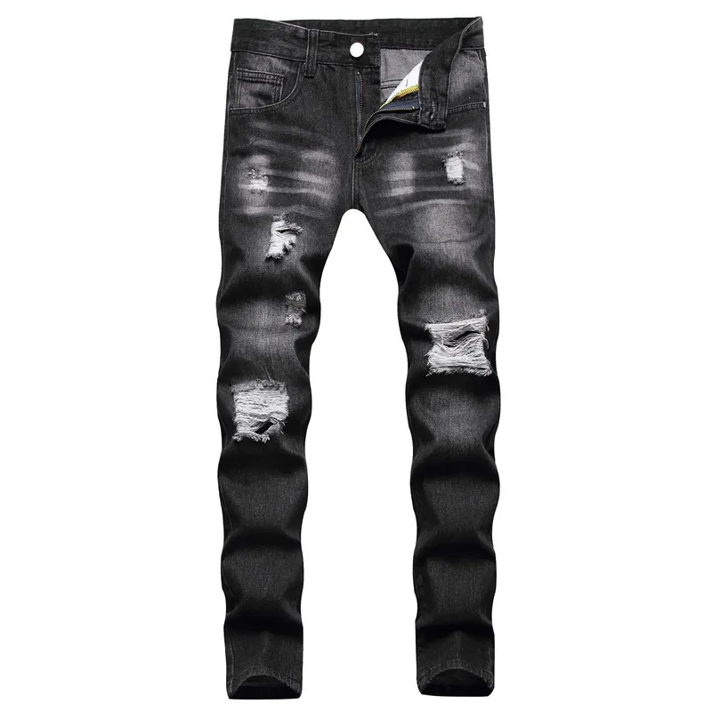 Slitna frayed svart casual jeans jean homme pantalon streetwear moda hombre bomull denim byxor mode smal fit rippade byxor