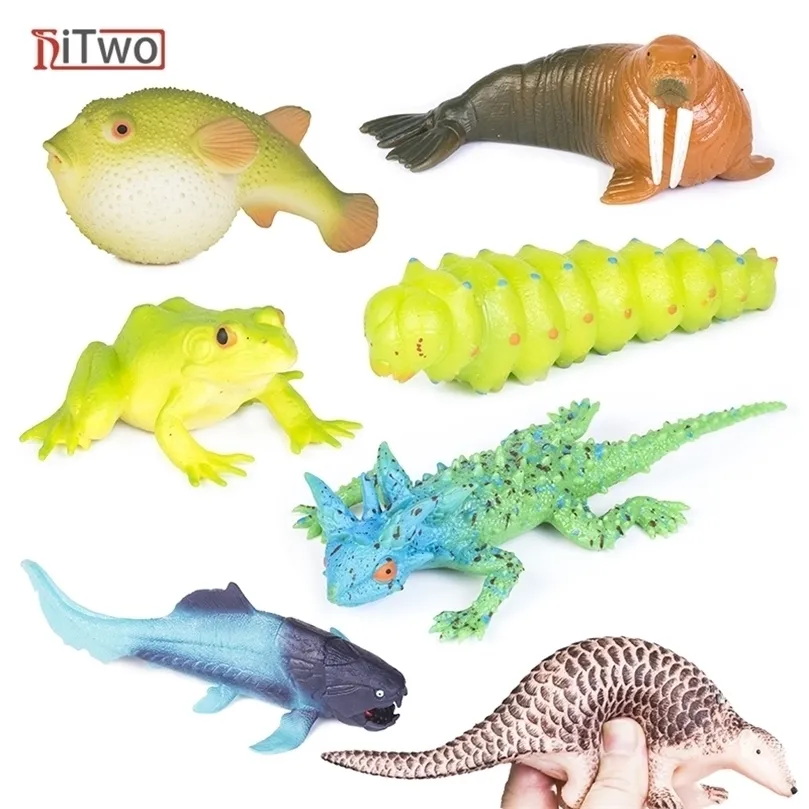 ElectricRC Animals Sea Life Animals TPR Soft Squid Pufferfish Crab Model Action Figures Anti Stress Relief Educational Toys For Children Kids 220905