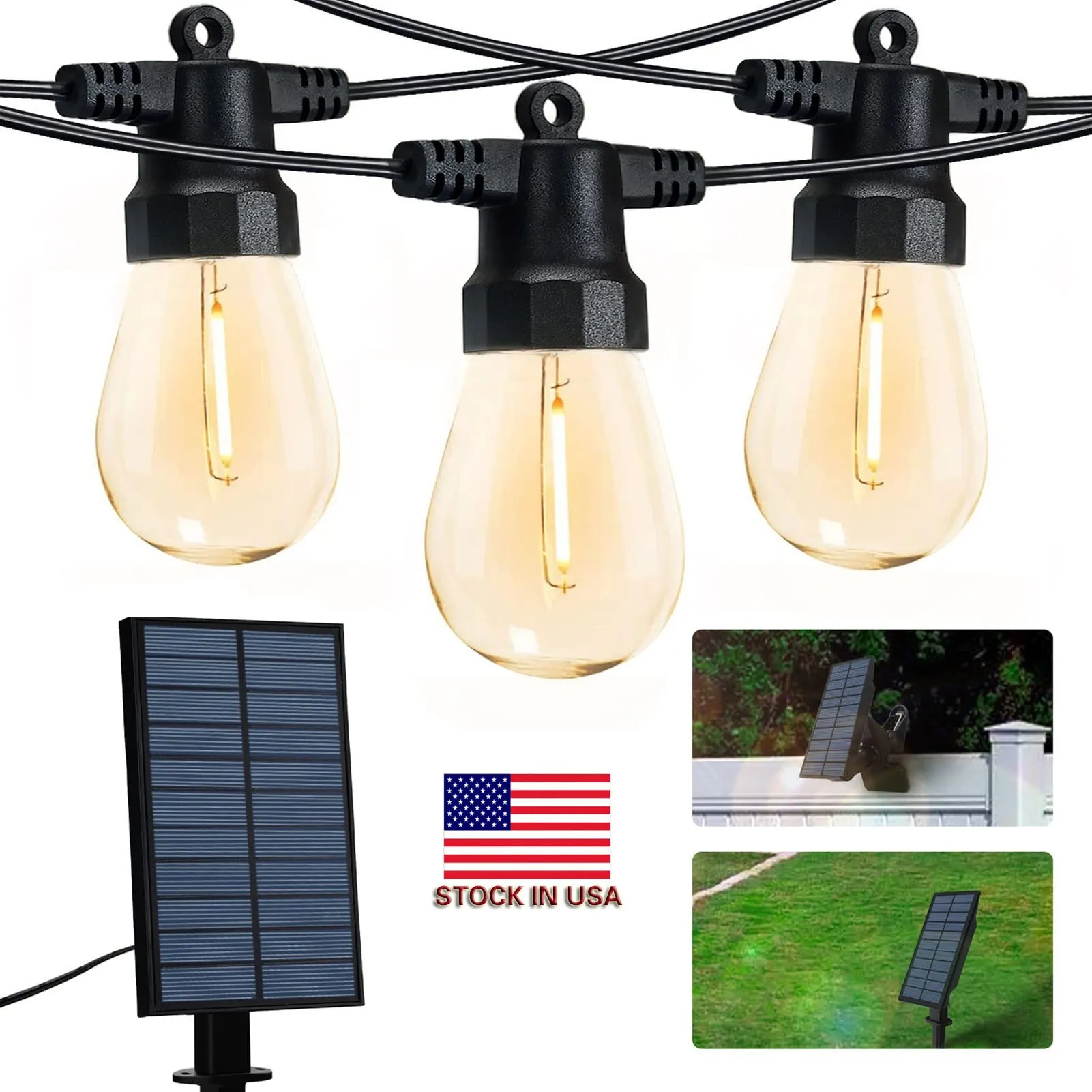 أضواء حديقة Solar Garden Jesled S14 33ft مقاومة للماء الأضواء في الهواء الطلق الأضواء سولارز مدعومة USB شحن ضوء عيد الميلاد