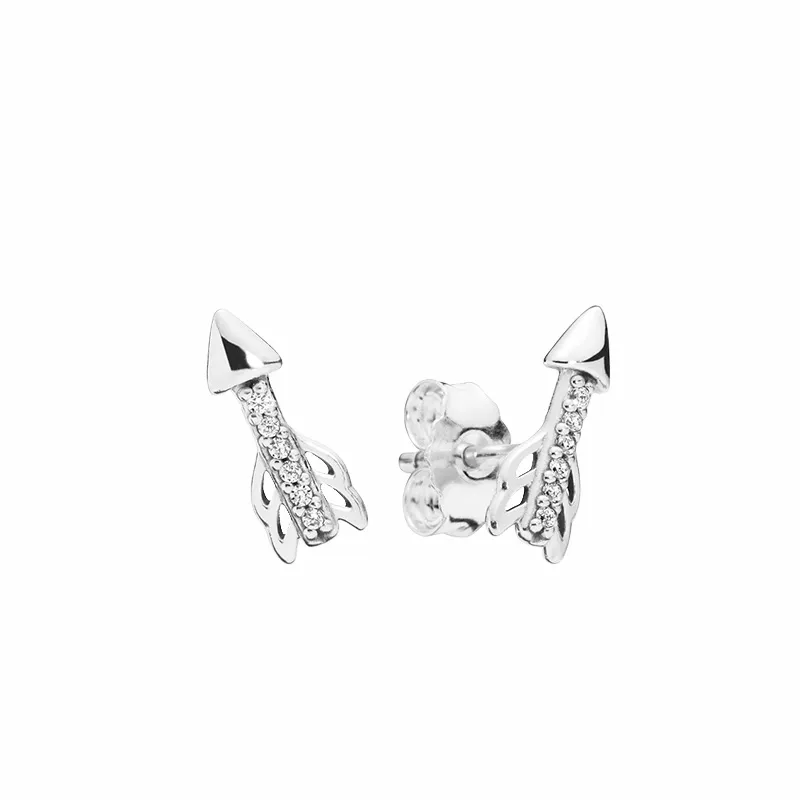 Sparkling Arrow Stud Earrings Real Sterling Silver Women Girls Party Jewelry Original Box For pandora CZ diamond Earring Set