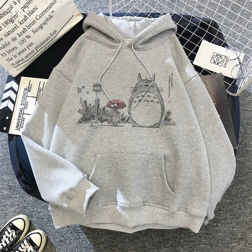 Felpe con cappuccio da donna Felpe con cappuccio giapponese Anime Cartoon Totoro Donna Kawaii Hoodeis Miyazaki Hayao Studio GhibliHarajuku grigio Felpe Unisex 220906