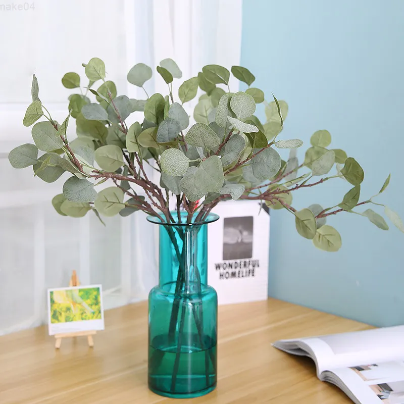 Faux Floral Greenery Nordic Style Artificial Plants A Bunch of Eucalyptus Money Leaves Family Wedding Decoration Flowers Photography Props Grey Green J220906