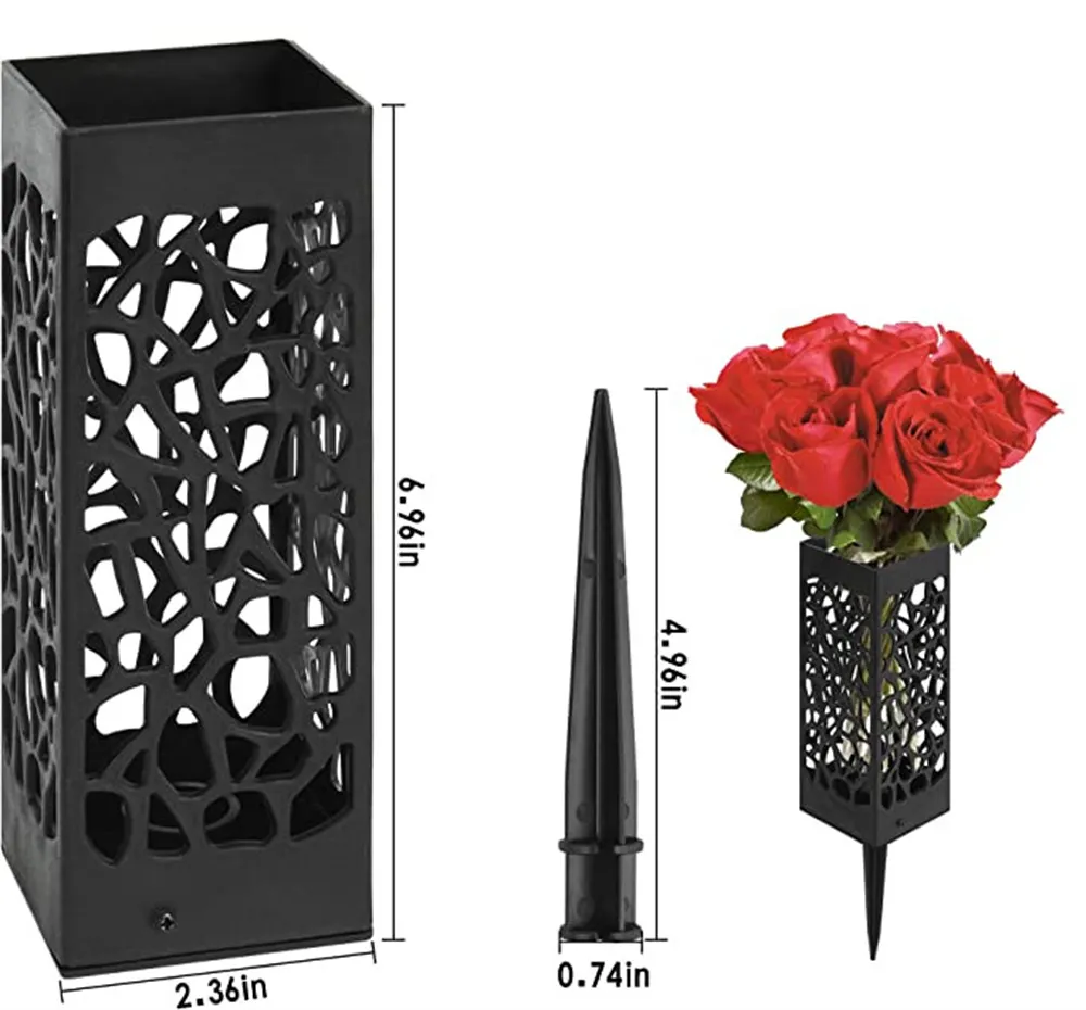 Bouteilles de stockage Bocaux Vases de cimetière noirs avec pointes pour fleur de tombe Vase commémoratif en plastique avec trous de drainage Support détachable