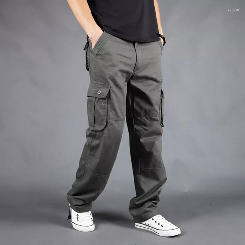 Erkek pantolon düz çok cepler erkek askeri taktik dış giyim pantolonlar uzun pantolonlar erkek kıyafetler büyük boy 42 44 kargo