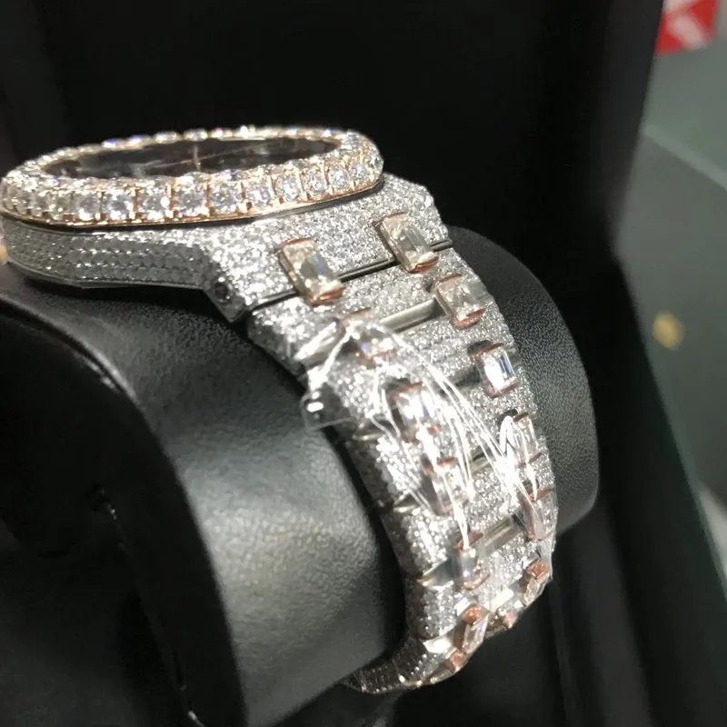 2023wristwatches Новая версия скелетон Vvs1 Diamonds Watch Pass TT Rose Gold смешанного сэра -механического движения ETA Men Luxury Iced Out Sapphire