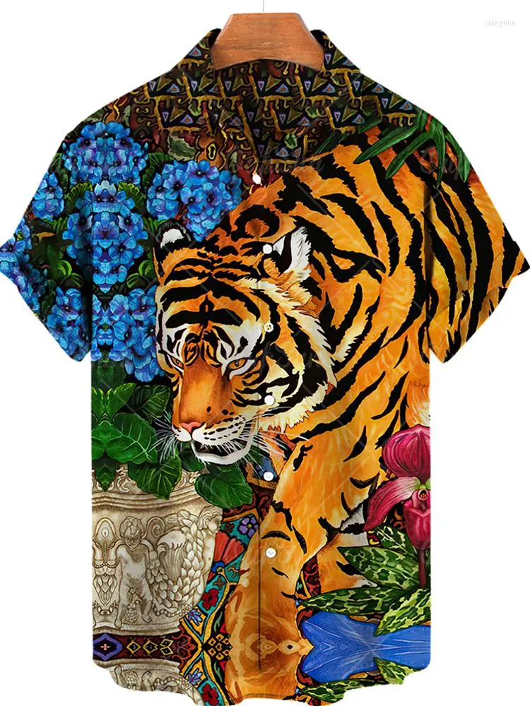 Freizeithemden für Herren, Leopardenmuster, kurzärmelig, hawaiianische, schnell trocknende Kleidung, 3D-Tier-Urlaub, buntes Oberteil