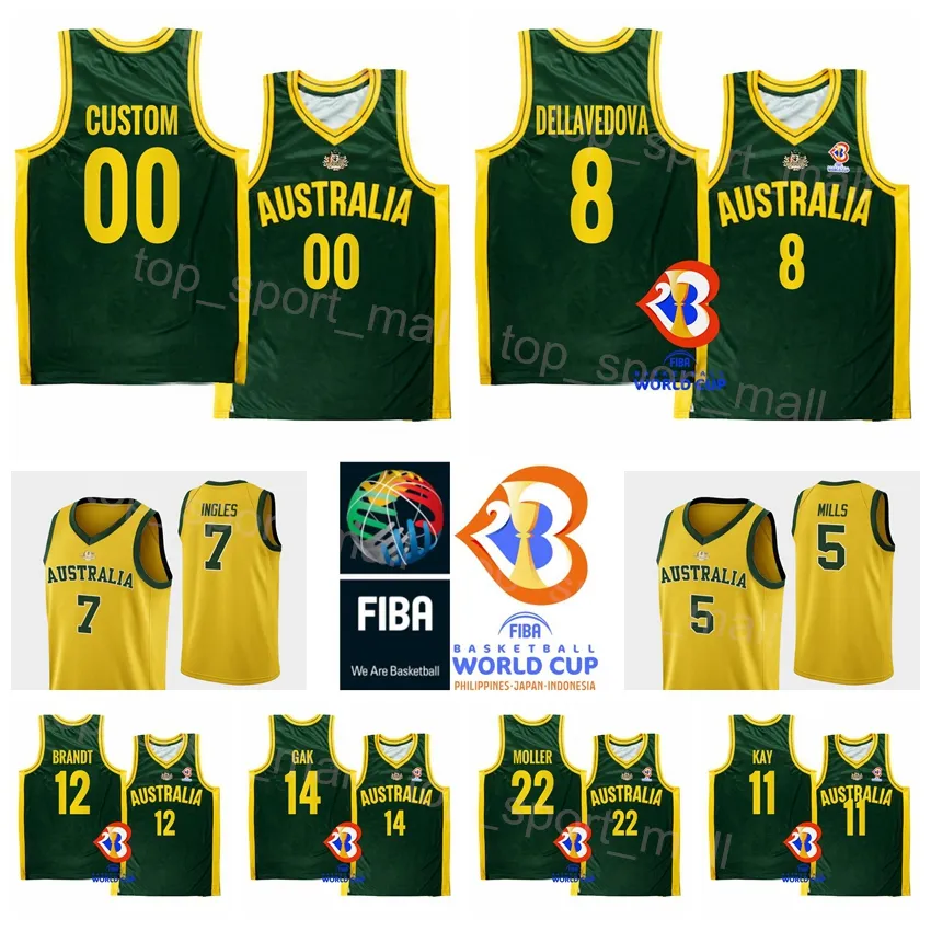 Gedrukte FIBA ​​Patch Australia Basketball Jersey National Team 7 Thon Maker 13 Sam Froling 5 Tyrese Proctor 10 Mitch McCarron 25 Rhys vaag 23 Keanu Pinder Green Geel