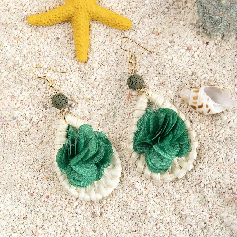 Bohemian Summer Beach Dangle Boucle D'oreille Vintage Goutte D'eau Tissu Fleur Boucles D'oreilles Brincos Partie Bijoux