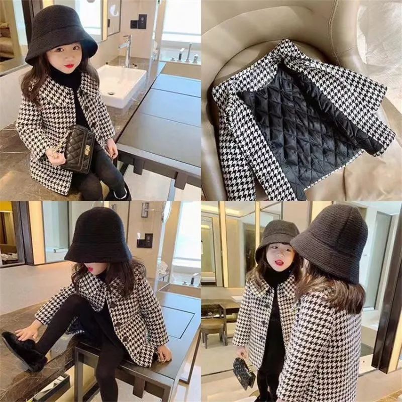 Baby Mädchen Mantel Wolljacke Plaid Gitter Warme Kleinkind Toddle Revers Tweed Mäntel Winter Herbst Frühling Windjacke Mantel Kleidung 20220906 E3