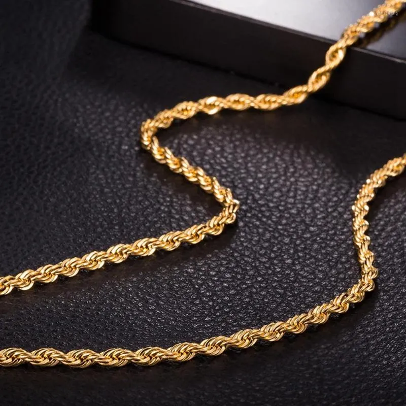 Chains 3mm Thin Rope Chain Necklace For Women Men 18k Yellow Gold Filled Classic Twisted Knot Jewelry Gift 45cm Long