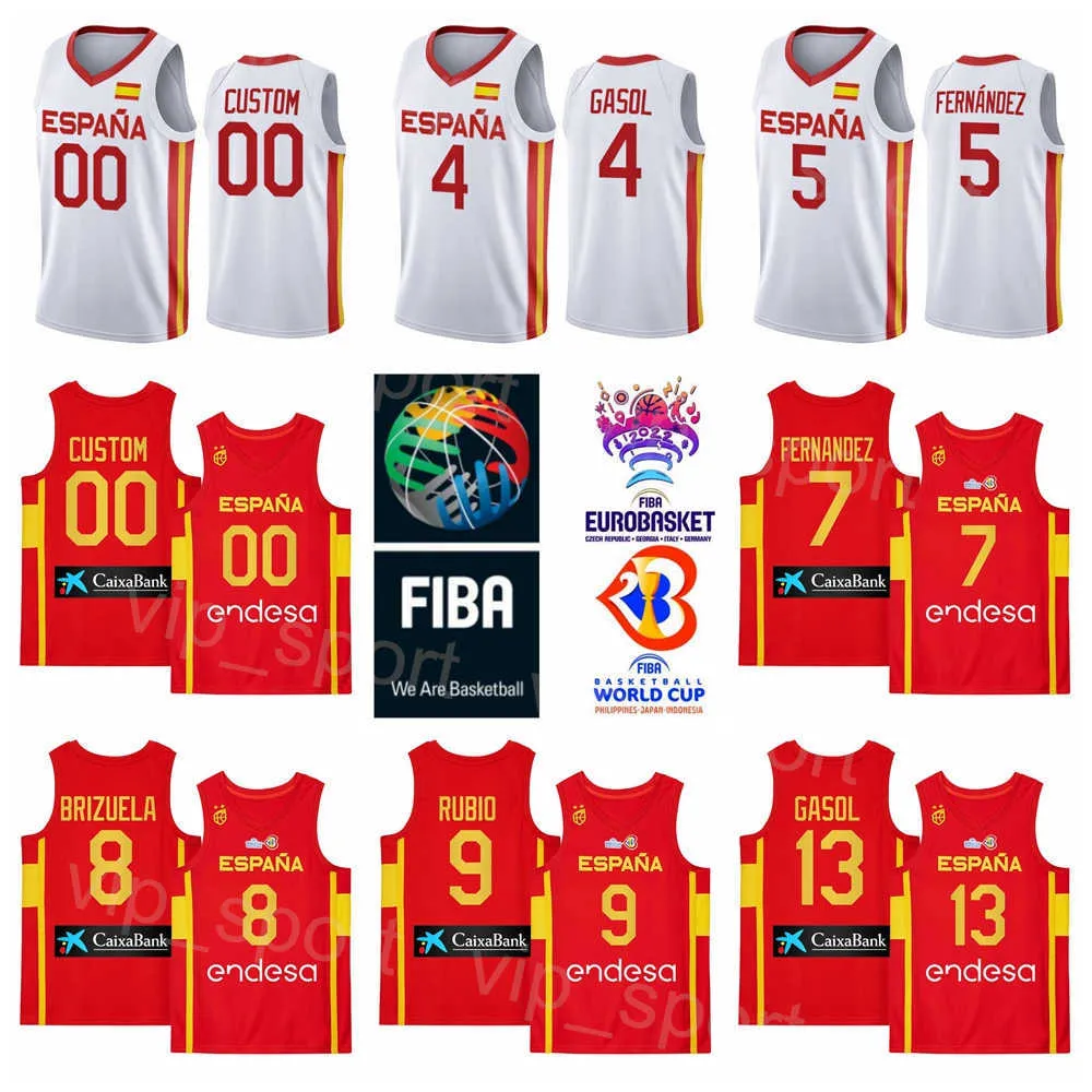 Gedrukt 2022 EuroBasket Basketbal Spanje Jersey Team Espana 14 Willy Hernangomez 7 Jaime Fernandez 2 Lorenzo Brown 16 Usman Garuba 5 Rudy Fernandez 4 Pau Gasol 16