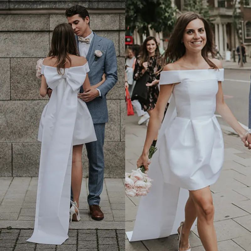 Short Mini Satin Off The Shoulder Wedding Dress Short Mini Satin Off The Shoulder Wedding Dress