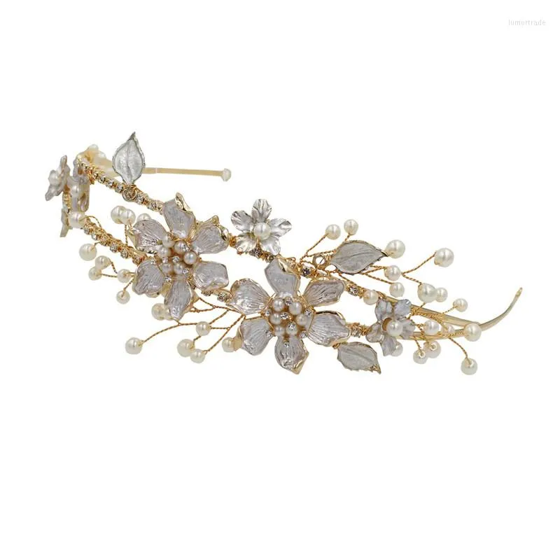 Copricapo Ultimo design Fatto a mano Cristallo Foglia d'oro Fiore Perle Accessori da sposa Gioielli personalizzati Matrimonio