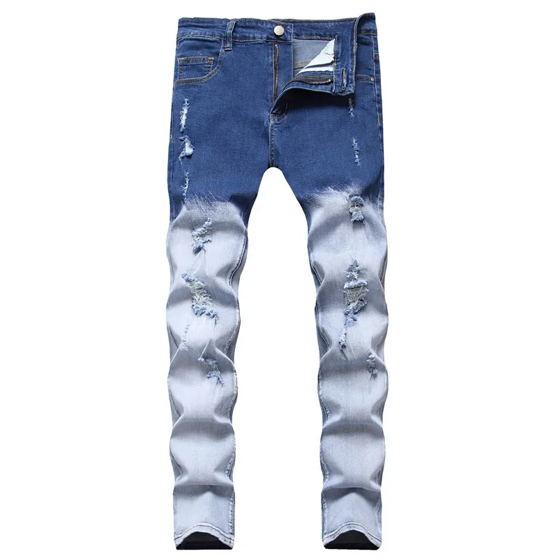 Pantalones vaqueros rasgados para Hombre Jean Homme Pantalon Streetwear Moda Hombre pantalones elásticos colores contrastantes pantalones vaqueros de algodón informales