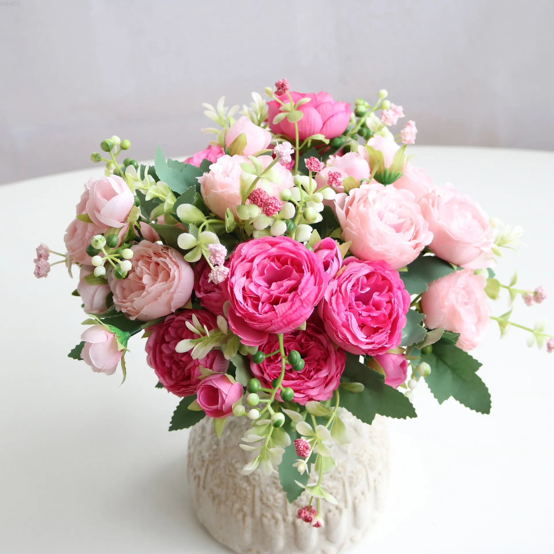 Faux Floral Verdure 1 Bouquet De 5 Belles Pivoines Artificielles Roses Fleur De Soie Diy Maison Garden Party Décoration De Mariage Faux Fleurs J220906