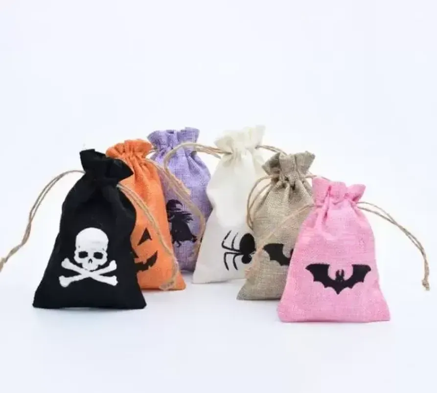 Christmas Halloween Party Supplies Canvas gift Candy Wrap Drawstring Bags Xmas kids Gifts Pouch Santa Snowman Witch Pumpkin Decorations 906