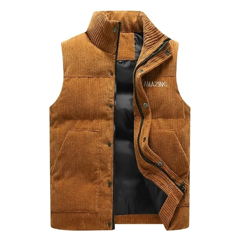 Gilets pour hommes Gilet d'hiver en velours côtelé pour hommes Marque brodée Véritable gilet épaissi plus la taille Gilet sans manches Veste pour hommes 220905