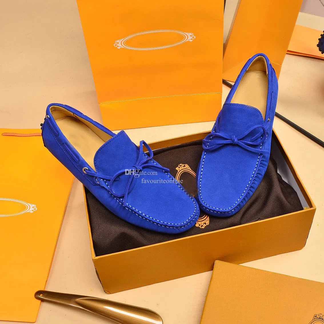 Heta nya herrklänningar Loafers Drive Gommino Shoes Suede Leather Offer Flat Heel Sheepskin Inside Blue Size 38-46