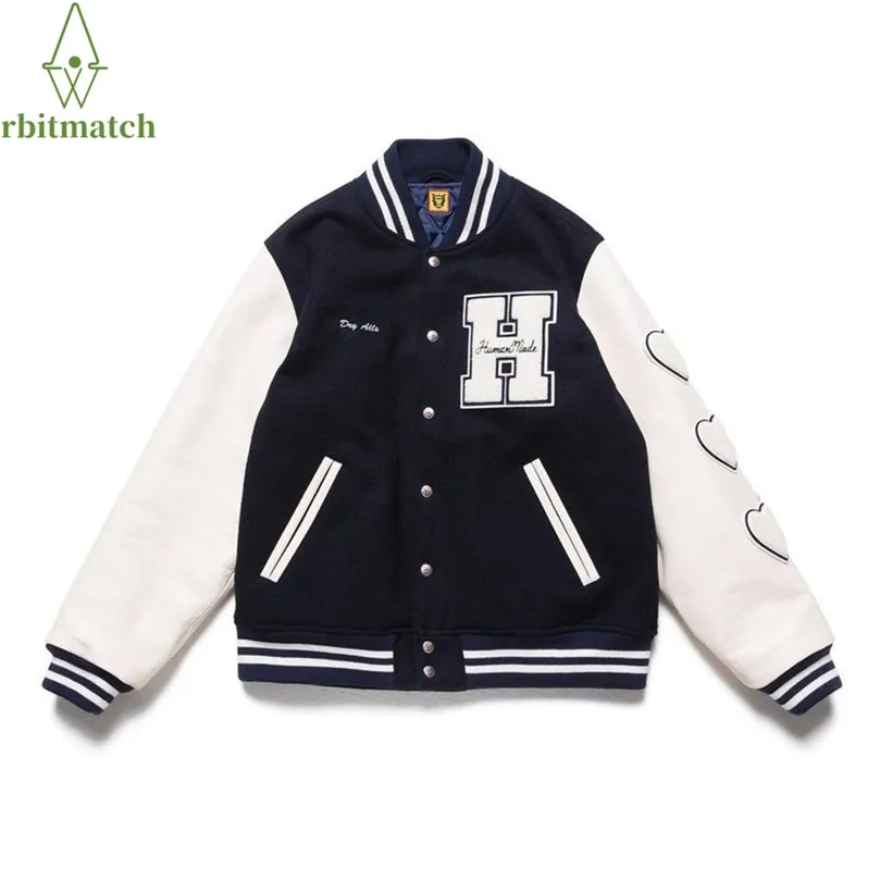 Veste pour hommes Manteaux de baseball Varsity Femmes Furry Lettres de coeur Broderie Coton Couleur Bloc College S Homme Harajuku Outwear 220906