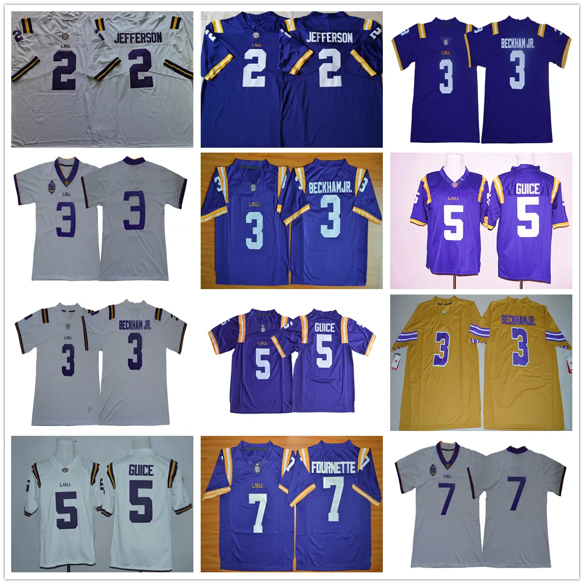 Колледж NCAA LSU Tigers Football Jerseys 2 Джастин Джефферсон 3 Оделл Бекхэм -младший 5 Дерриус Гис 7 Леонард Фурнет Джерси