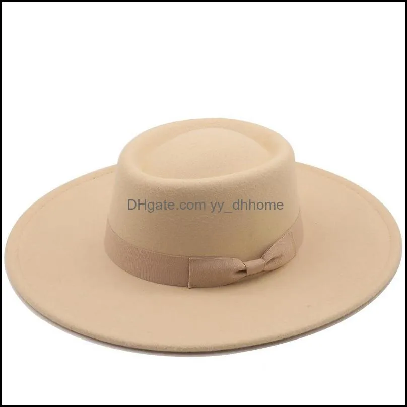 Wide Brim Hats Ring-Shaped Wool Felt Big Eaves Bowler Hats Ladies Spring Autumn And Winter Fashion Flat-Top Woolen Hat C3 Dr Yydhhome Dhjbs