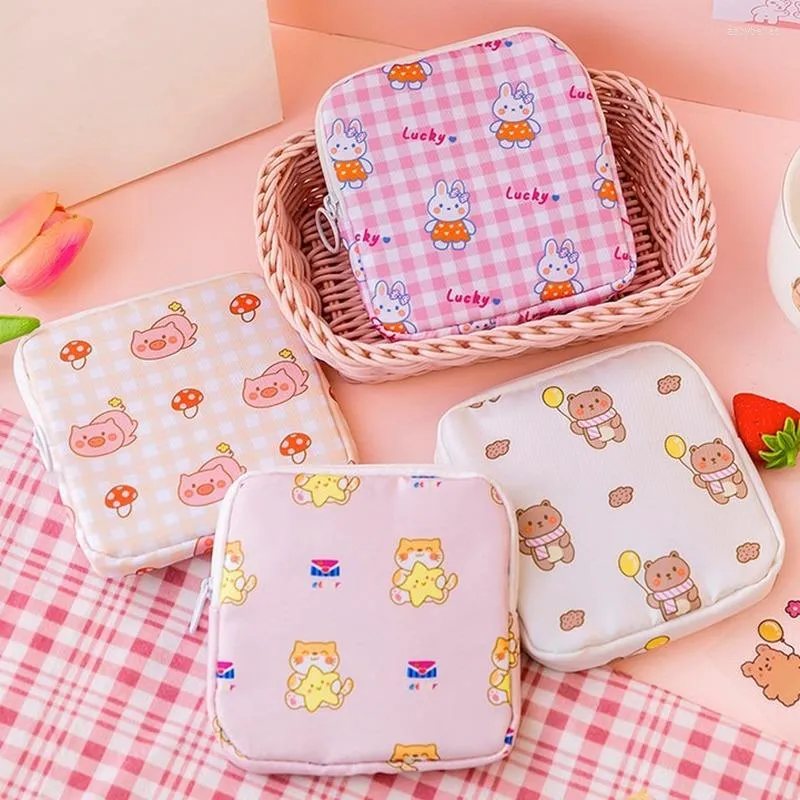 Borse portaoggetti Borsa cosmetica Kawaii da viaggio per ragazze Simpatico orso Tampone assorbente Custodia Mini trucco Auricolare Moneta varia