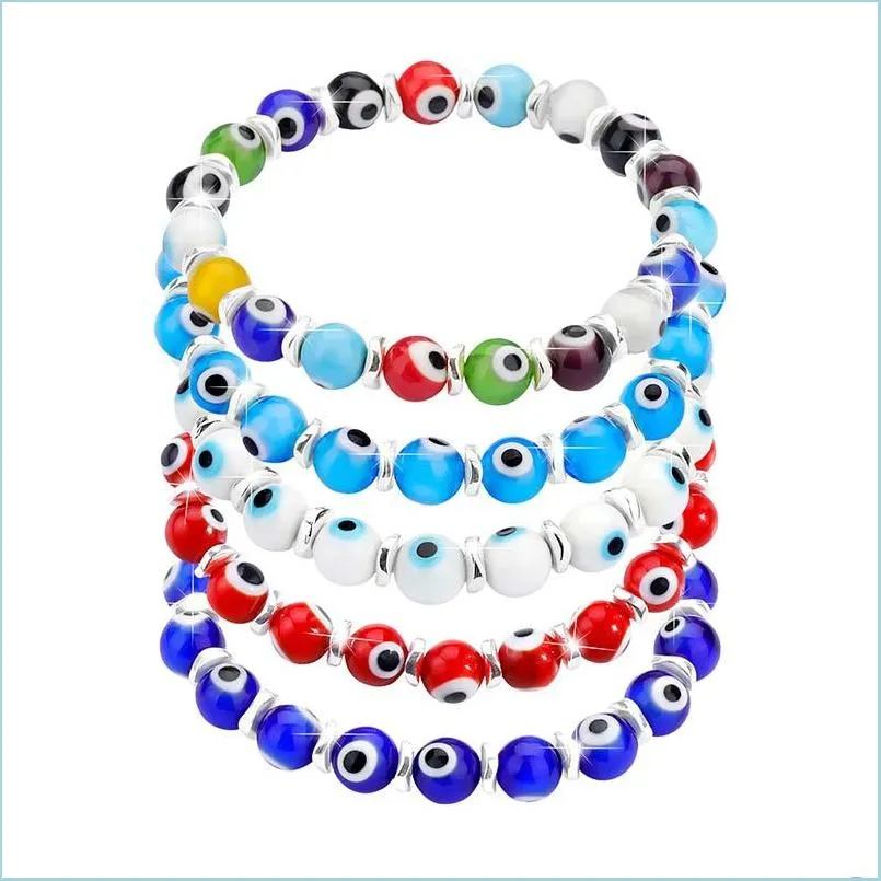 Beaded Strands 1Pc New Braided Glass Crystal Beaded Strands Bracelet Round Trendy Evil Eye Charm Bracelets For Women Man Bi Yydhhome Dhuh6