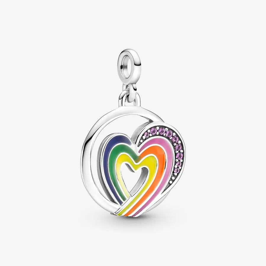 ME Rainbow Heart of Freedom Medall Charms Fit Fit original European Charm Bracelet 925 Sterling Silver Fashion Women Jewelry Acessórios