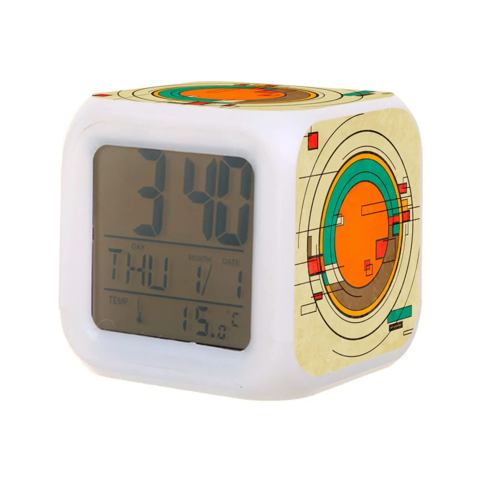 Desk Table Clocks Kids Alarm Clock Abstract Geometric Retro Colourf Digital With Thermometer Function 7Color Night Light For Mjbag Amsgx