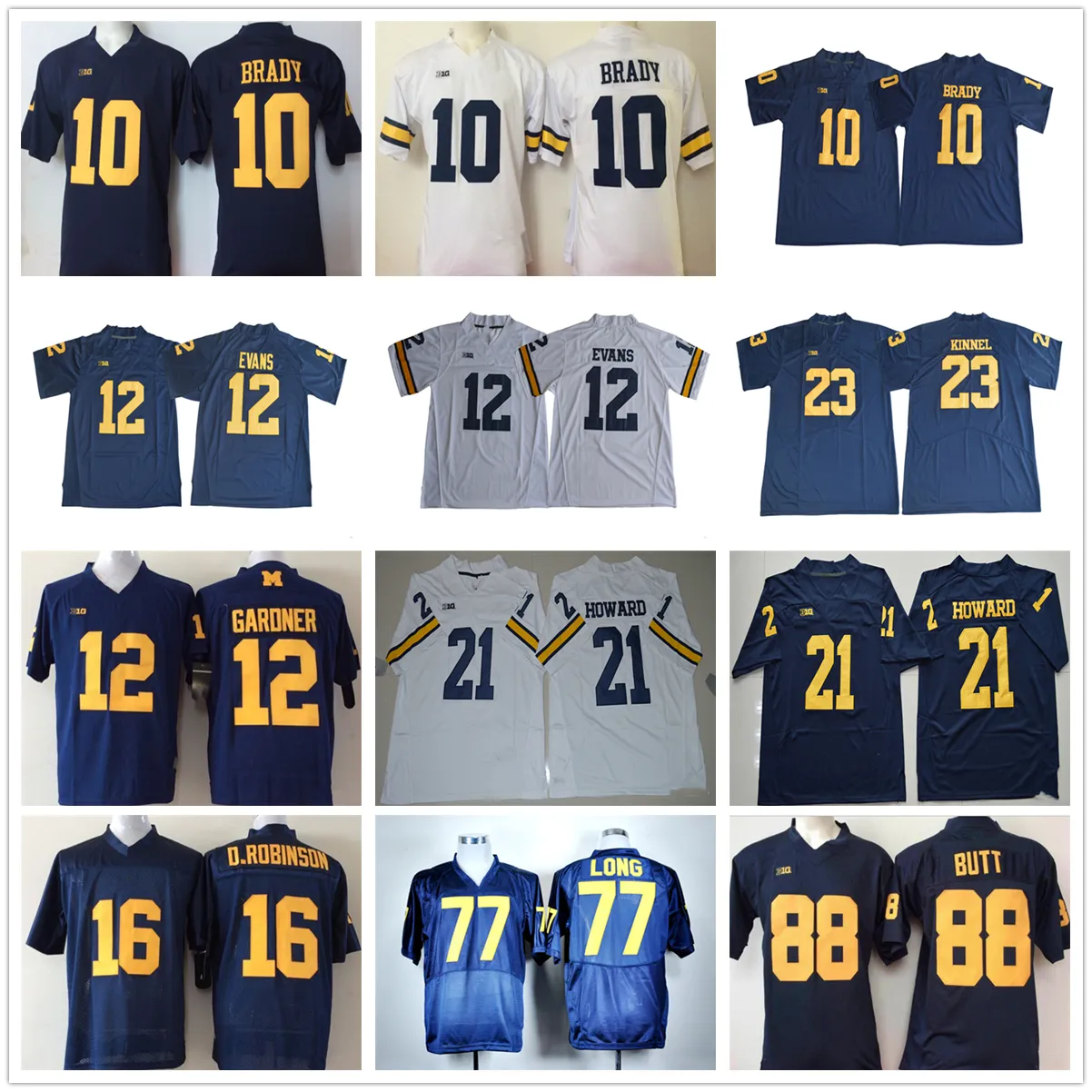 NCAA Michigan Wolverines College Football Trikots 10 Tom Brady 12 Devin Gardner 12 Chris Evans 16 Denard Robinson 21 Desmond Howard 23 Tyree Kinnel 77 Long Butt Trikot