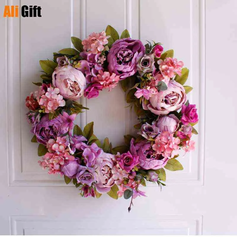 Ghirlande di fiori decorativi Ghirlanda di peonia viola chiaro Decorazione per porta europea e americana Decorazione per parete Decorazione per fotografia di matrimonio Puntelli Decore T220905