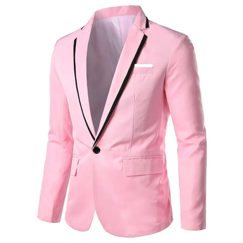 Costumes pour hommes Europe Casual Manteaux Solide Un Bouton Revers Blazer Costumes Formels Veste Noir Blanc Homme