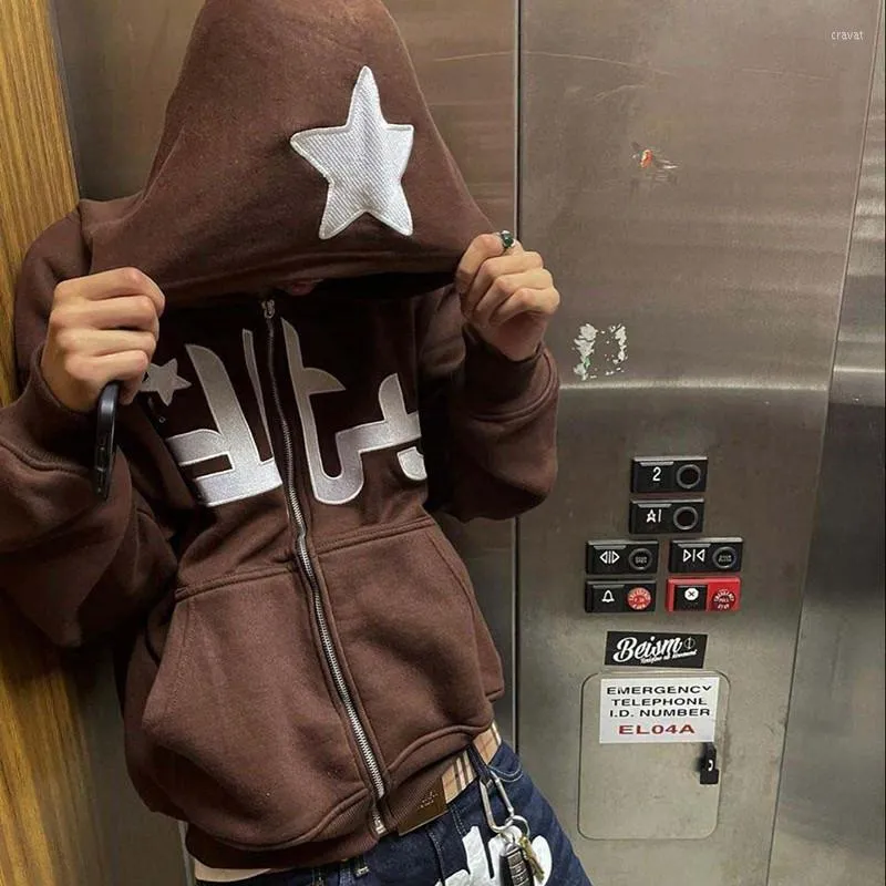 Harajuku Star Print Zip Black Graphic Hoodie For Men And Harajuku Star Print Zip Black Graphic Hoodie For Men And