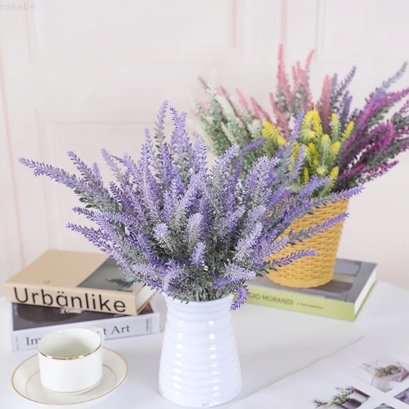 Faux blommig grönare provence lavendel konstgjord blomma högkvalitativ blomma hem dekoration korn dekoration falsk växt silkblomma j220906